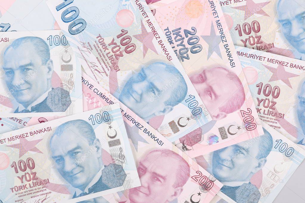 Turkish lira banknotes and coins