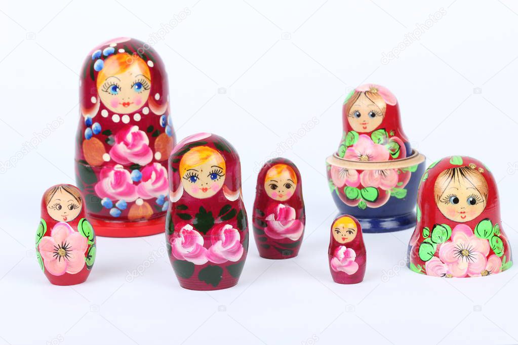 traditional Russian matryoshka doll on white background