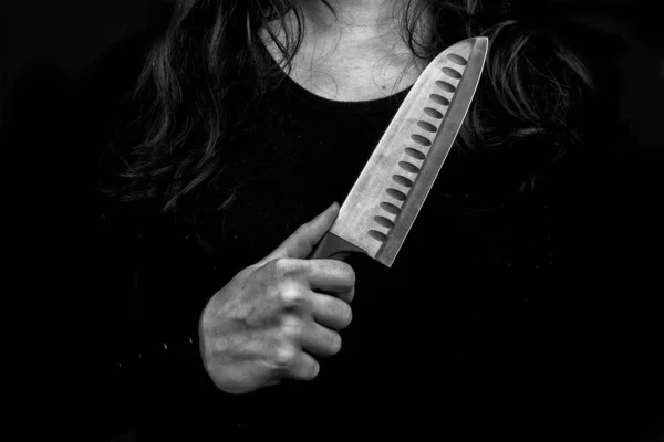 Female Serial Killer Holding Knife His Hand — Stock Photo, Image