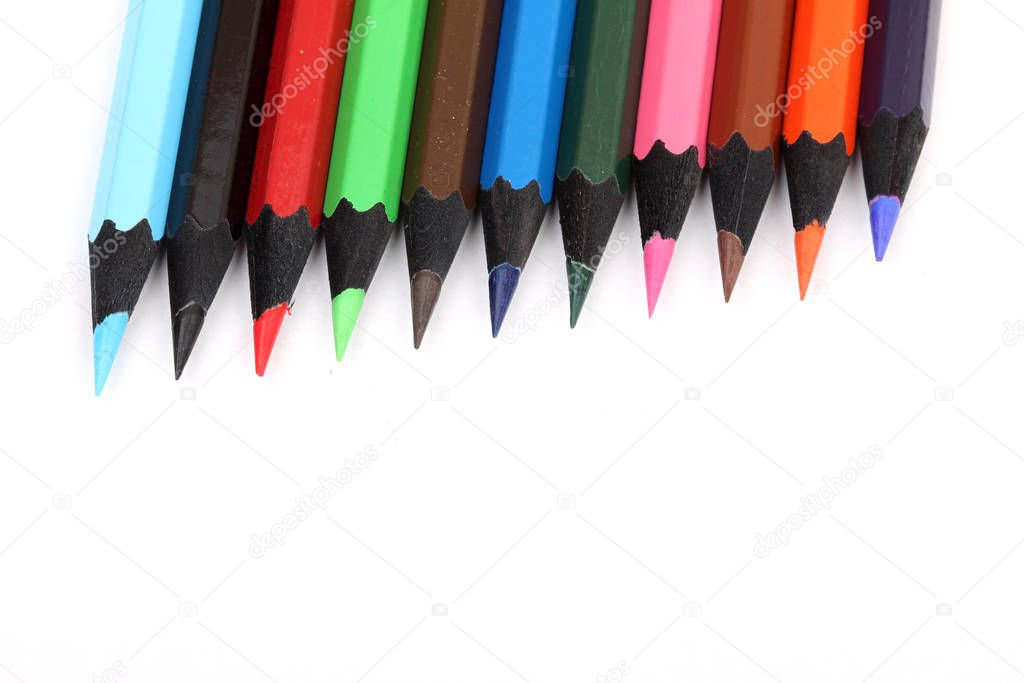 Color pencils isolated on white background.Close up.