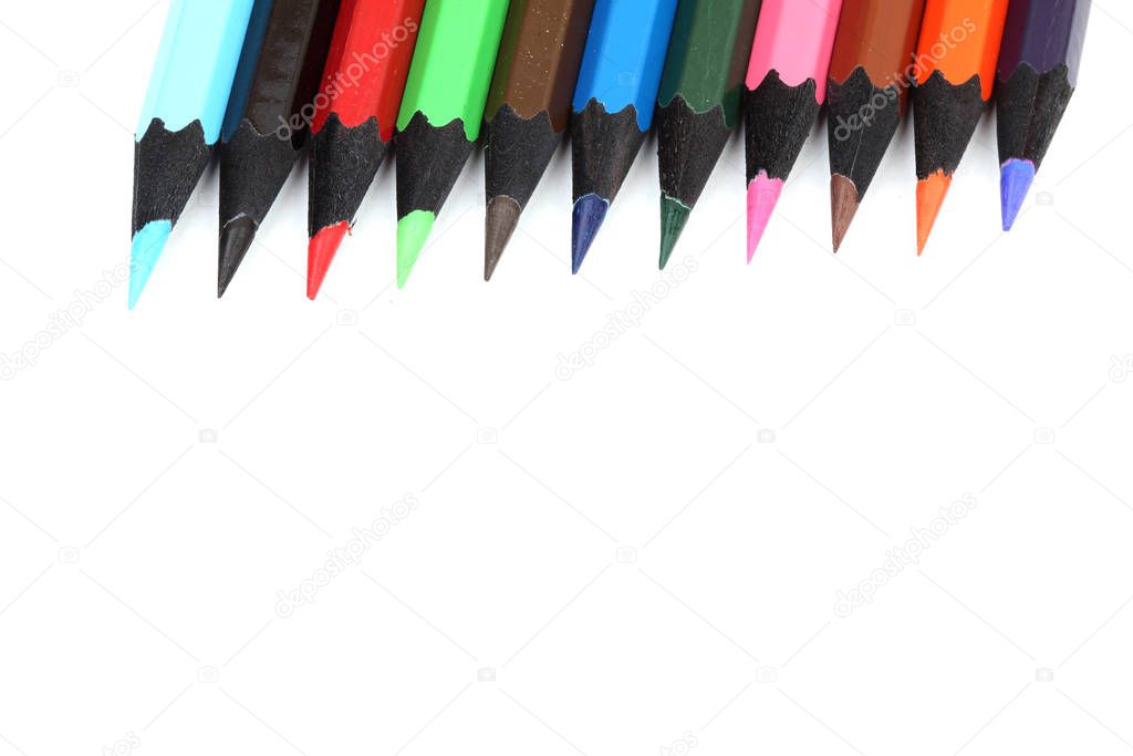 Color pencils isolated on white background.Close up.