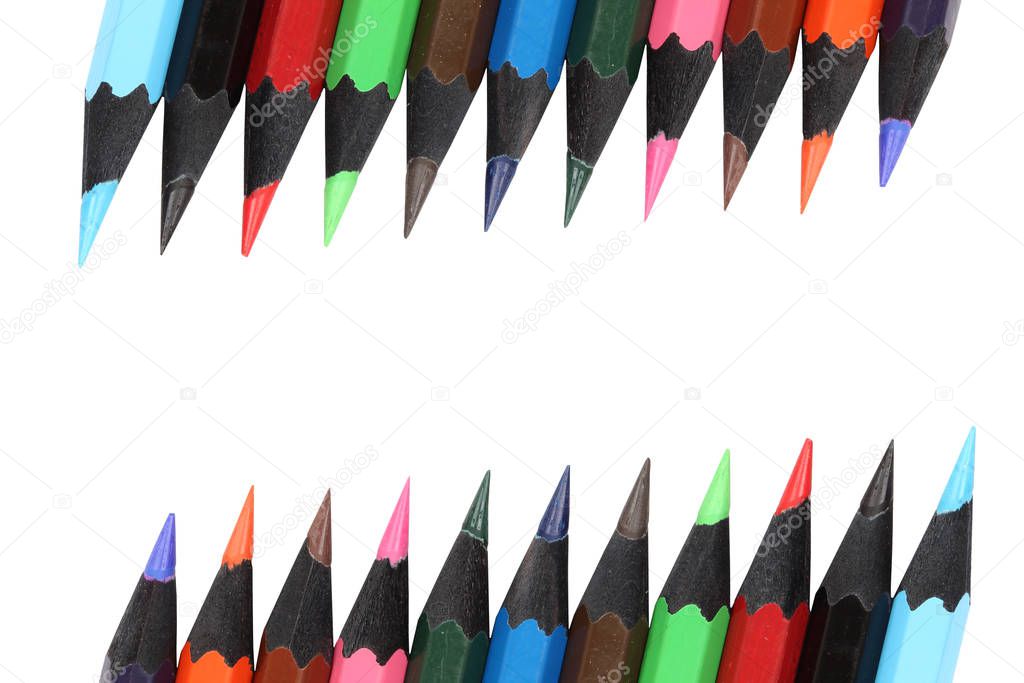 Color pencils isolated on white background.Close up.