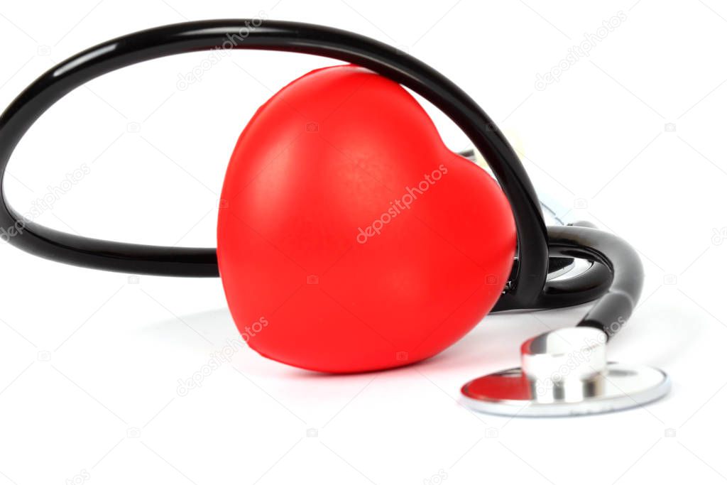 Stethoscope and heart isolated on white