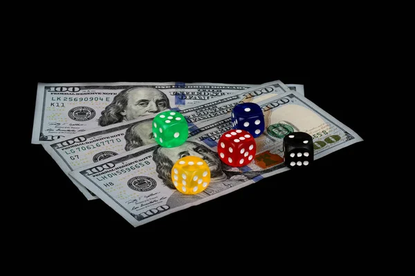 Dice Color Dólar Sobre Fondo Negro —  Fotos de Stock