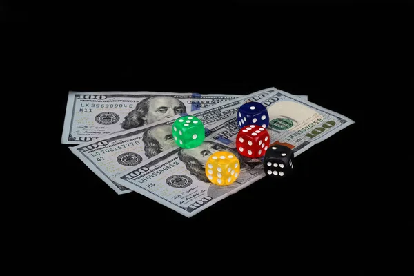 Colored Dice Dollar Black Background — 스톡 사진