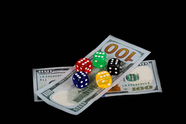 Colored Dice Dollar Black Background — 스톡 사진