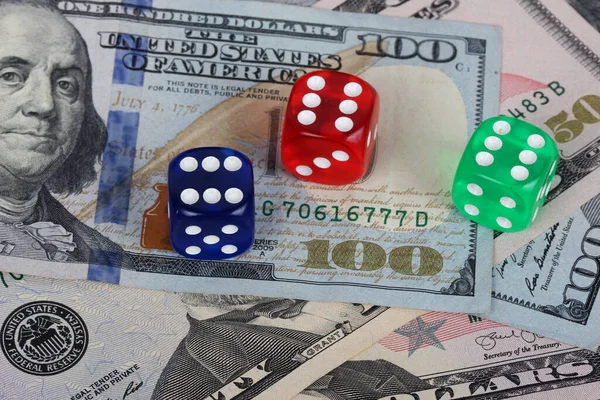 Colored Dice Dollar Black Background — Stock Photo, Image