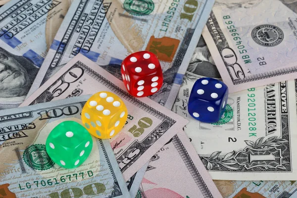 Colored Dice Dollar Black Background — Stock Photo, Image