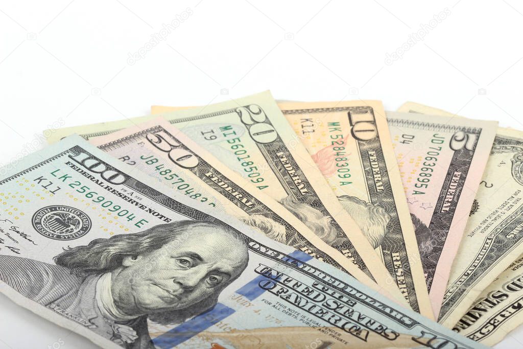 dollar bills on white background