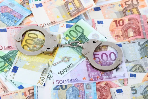 Esposas Plata Muchos Billetes Grandes Euros — Foto de Stock