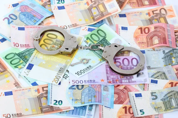 Esposas Plata Muchos Billetes Grandes Euros — Foto de Stock
