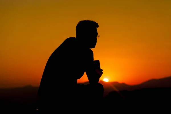 Silhouette Man Sunset — Stock Photo, Image