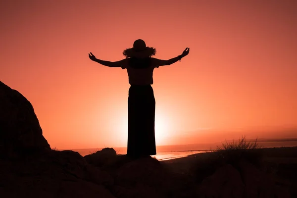 Mujer Turista Sombrero Silueta — Foto de Stock