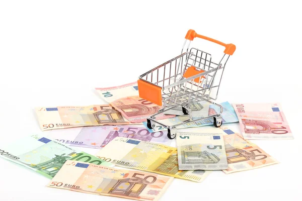 Shopping Cart Euro Banknotes Stock Photo