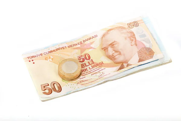 Turkish Lira Banknotes Coins — Stock Photo, Image