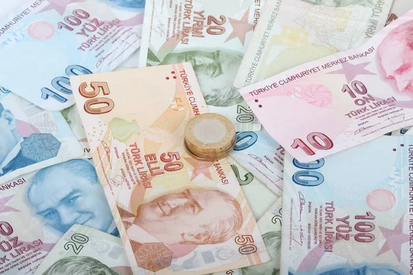 Turkish Lira Banknotes Coins — Stock Photo, Image