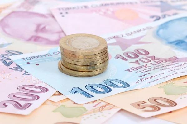 Turkish Lira Banknotes Coins — Stock Photo, Image