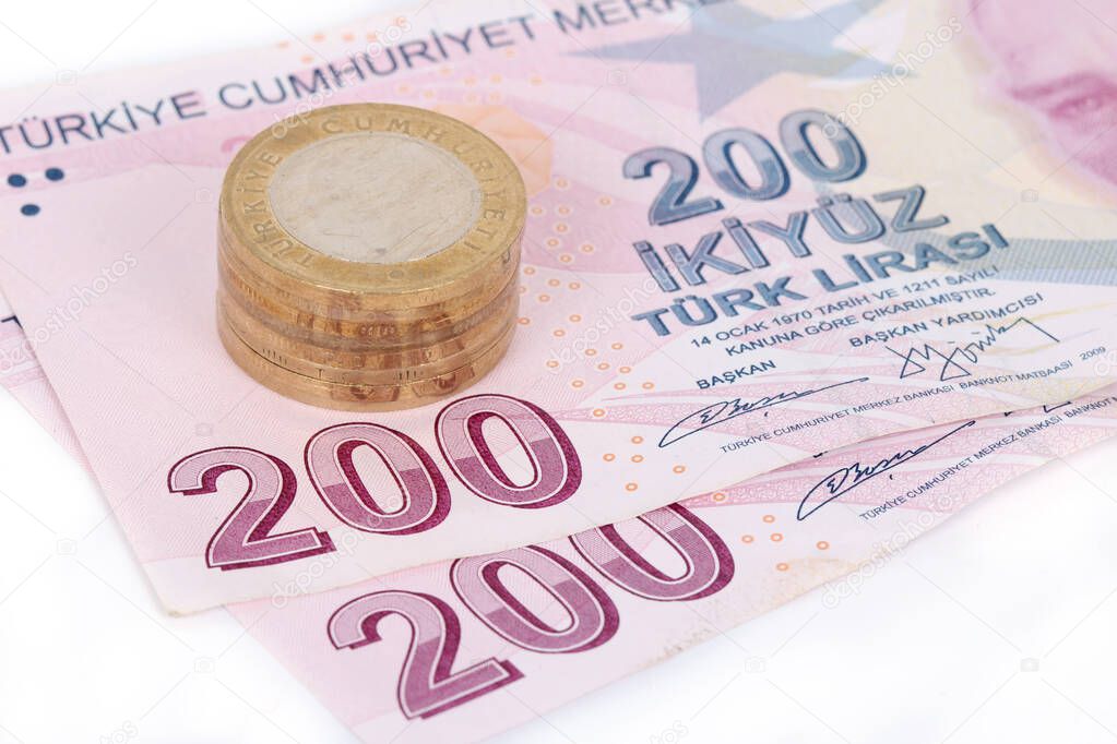 Turkish lira banknotes and coins