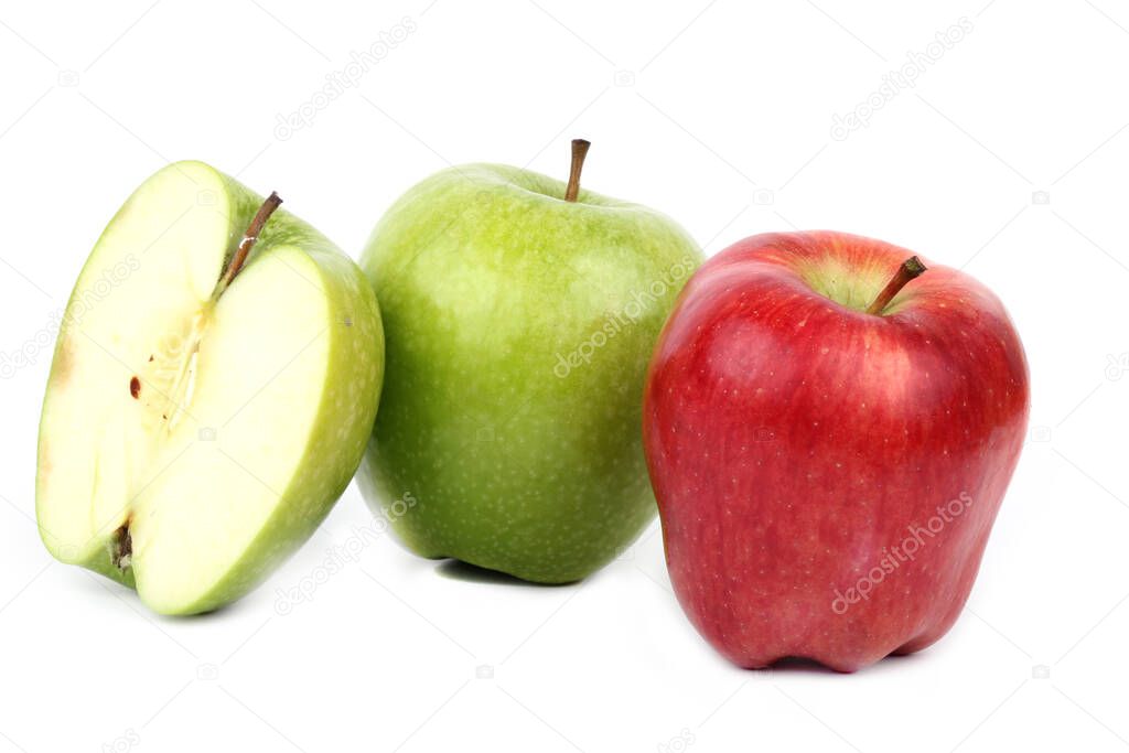 red and green apple diet on white ground   