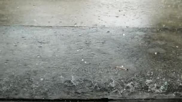 Closeup Çekim Yolda Ağır Yağmur — Stok video