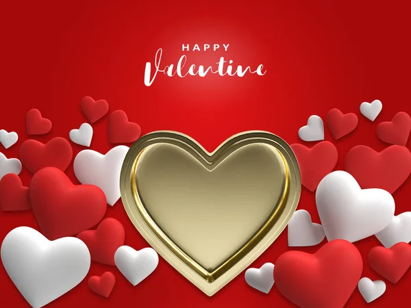 Realista 3D renderizar colorido oro rojo y blanco romántico corazones de San Valentín —  Fotos de Stock