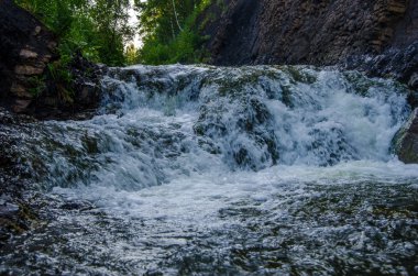 Sabah sisinde düşen su. Yoğun sabah sisinde düşen su. Uçurumdan düşen su. Bir su yüksekliğinden düşmek. Sisin içine düşen su. Yaz ormanında yoğun sabah sisi.