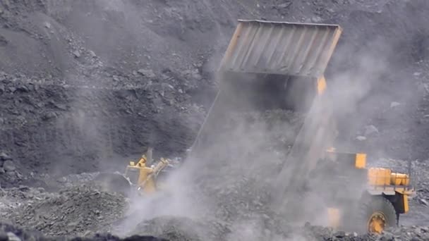 Dump Truck Throws Out Rock Coal Producer — Stock Video