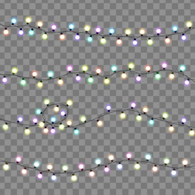 Noel ışıkları izole. Parlayan ışıklar çelenk süsleri.