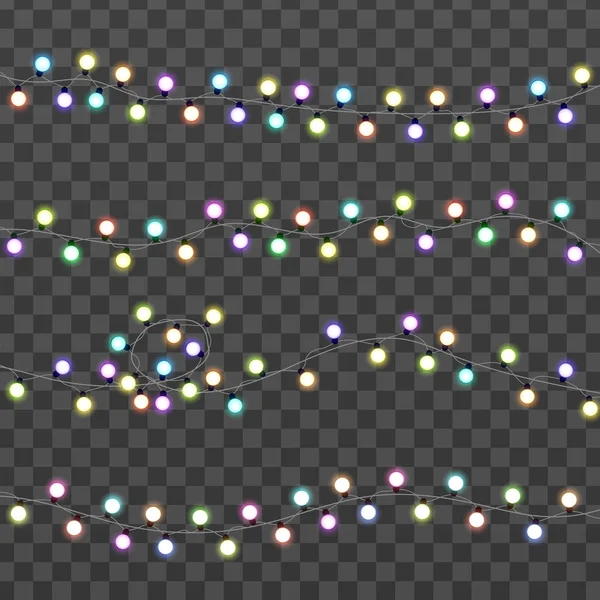 Lumières de Noël isolées. Guirlandes lumineuses décorations . — Image vectorielle