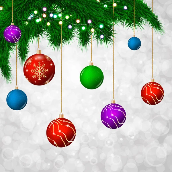 Χριστουγεννιάτικο φόντο με κλαδιά δέντρου πράσινο έλατο — Διανυσματικό Αρχείο