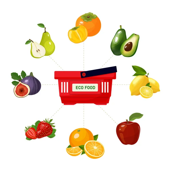 Ilustração de vetor de frutas e bagas saudáveis frescas —  Vetores de Stock