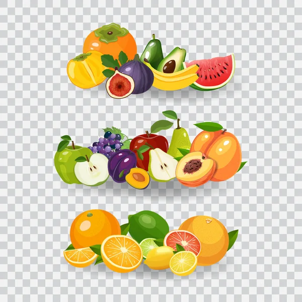 新鲜水果病媒说明。健康饮食概念。有机水果和浆果. — 图库矢量图片