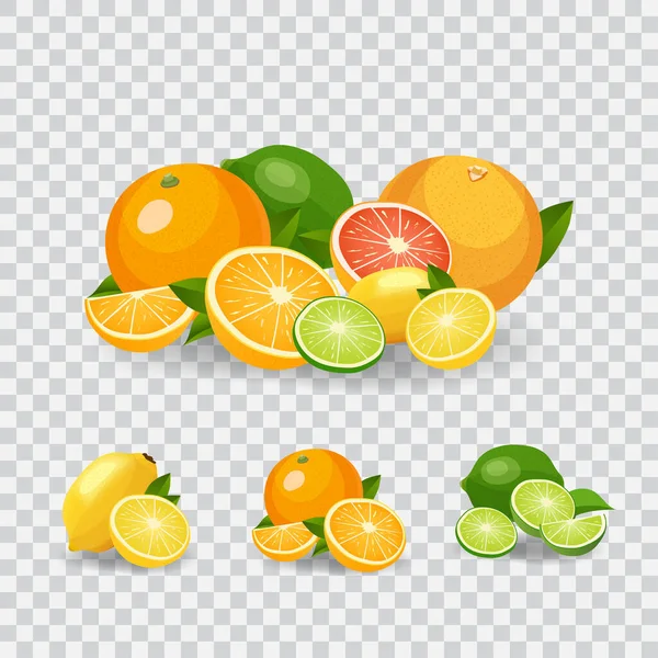Fresh fruits vector illustration. Healthy diet concept. Organic fruits and berries. Mix of fruits on white background vector illustration. Fresh citrus concept — Stock Vector