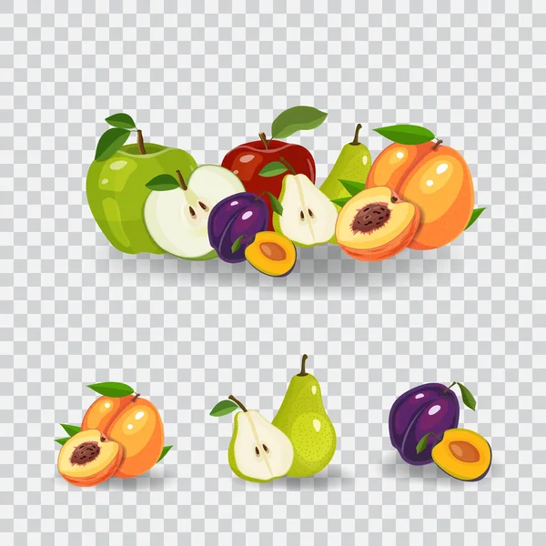 Ilustración vectorial de frutas frescas. Concepto de dieta saludable. Frutas y bayas orgánicas. Mezcla de frutas sobre fondo blanco ilustración vectorial. Concepto de frutas frescas — Vector de stock