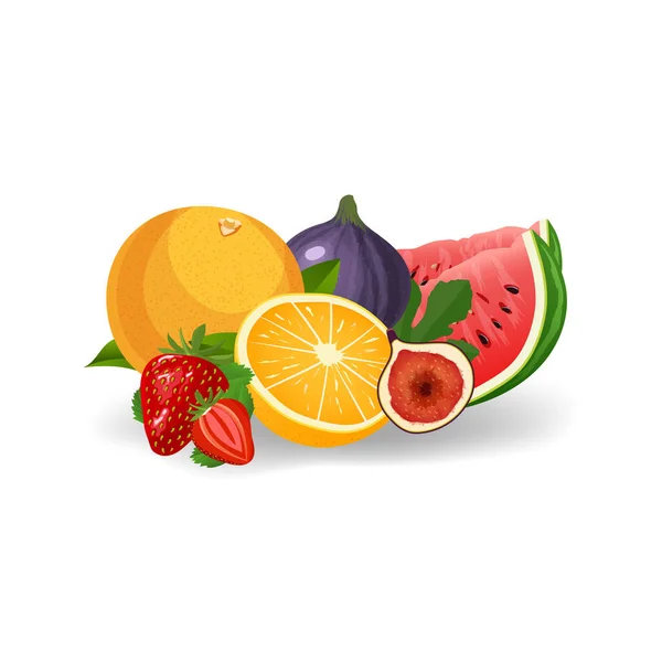 新鲜水果病媒说明。健康饮食概念。有机水果和浆果。白色背景矢量图上的水果混合物 — 图库矢量图片