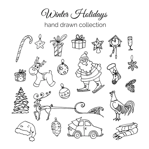 Elementos de Navidad dibujados a mano. Vacaciones de invierno — Archivo Imágenes Vectoriales