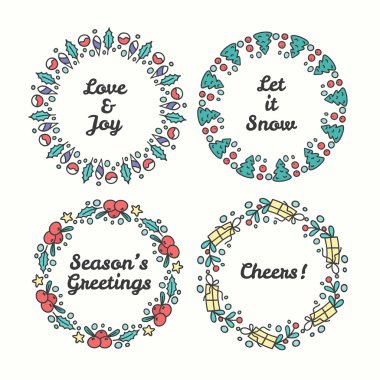 Noel çelenk ayarla. Çizgi stili kış koleksiyonu.