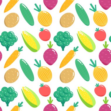 Sebze ile Seamless modeli. Düz sebzeler illüstrasyon vektör.