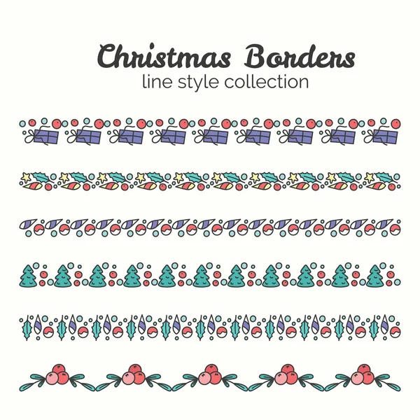 Fronteras de Navidad. Conjunto de cintas sin costura de Navidad . — Archivo Imágenes Vectoriales