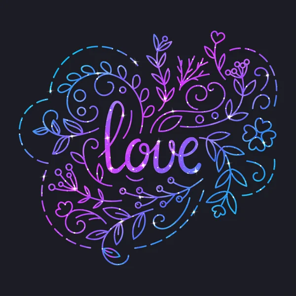 Love Text Poster with Lettering and Space Texture. — Stock Vector