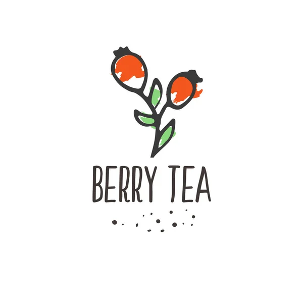 Bogyó tea nyomtatási. Briar szerves növényi forró italok pakage design. — Stock Vector