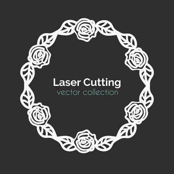 Šablona pro řezání laserem. Kolo karty s růží. — Stockový vektor