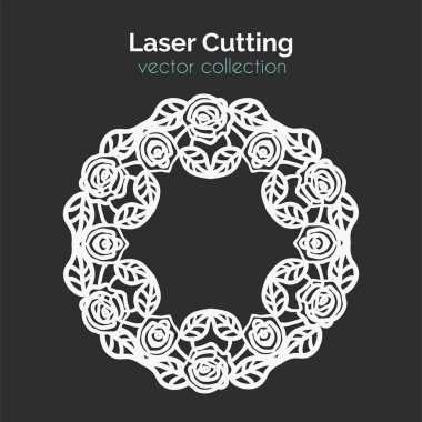 Laser Cutting Template. Round Card with Roses. clipart