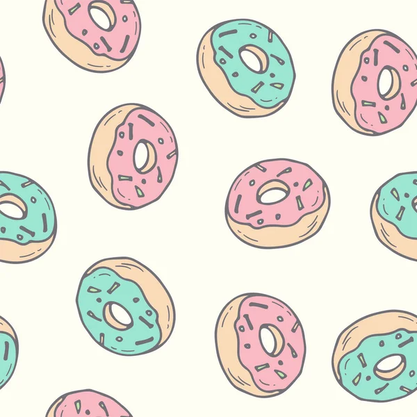 Padrão sem costura donut desenhado à mão. Ilustração de pastelaria — Vetor de Stock