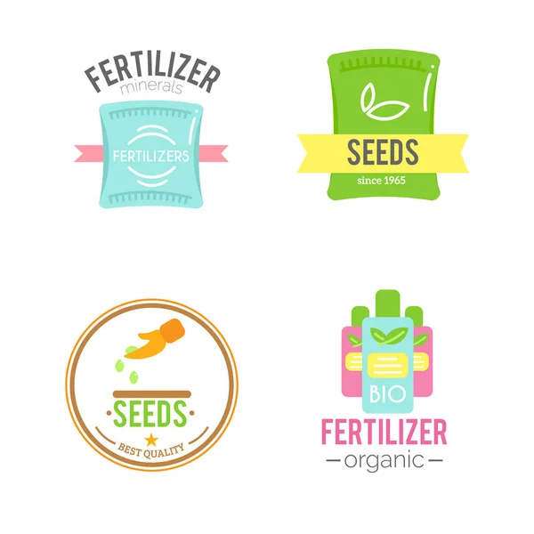 Badges with fertilizers illustrations. — Stock Vector