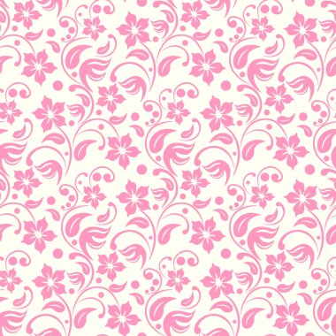 Pembe çiçekler yapraklar ve seamless modeli nokta