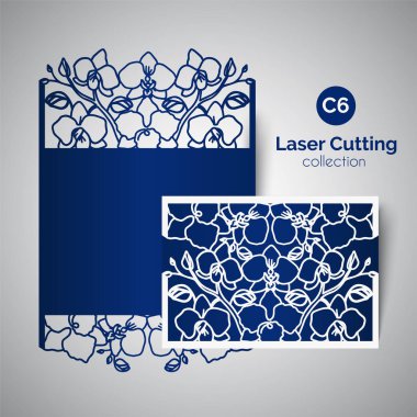 Lazer düğün davetiyesi kesti. Zarf kesme orkide çiçekleri ile