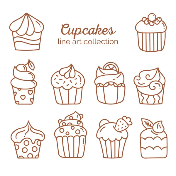 Cupcake line art kollekció — Stock Vector