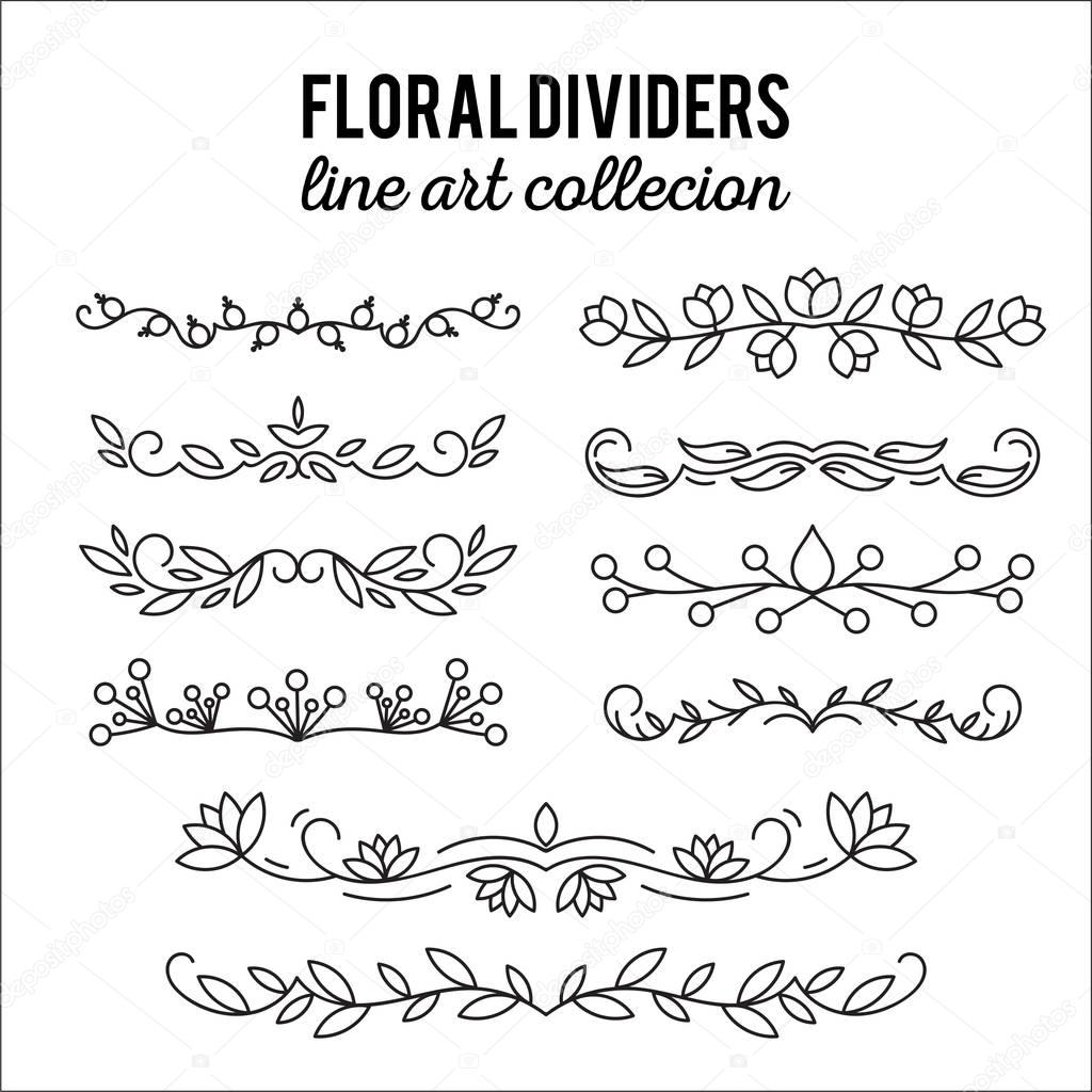 Flourishes. Dividers set. Line style decoration. Ornamental decorative elements. Vector ornate elements design.