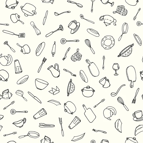 Kitchen seamless pattern on white background — Stock Vector